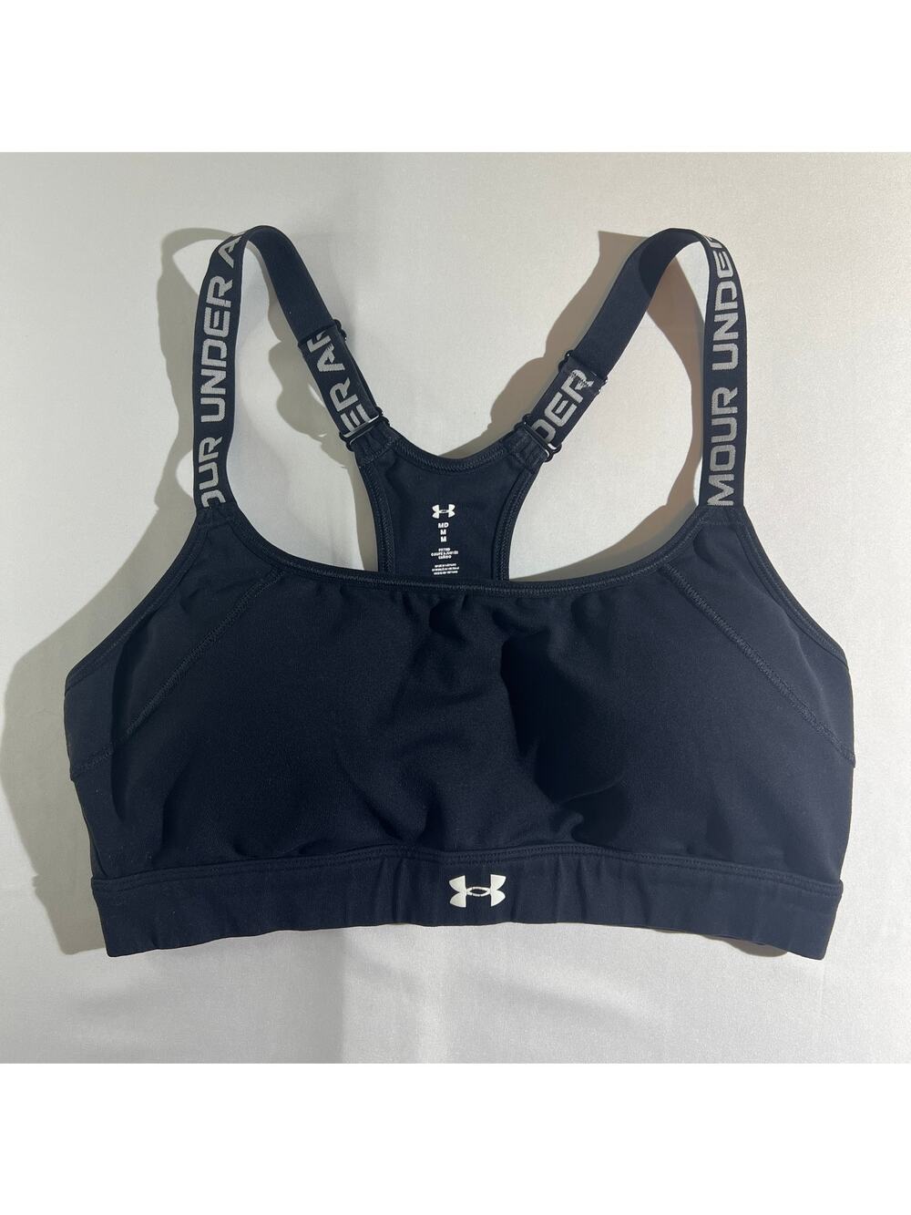 Under Armour Black Logo Strap Sports Bra Medium Women